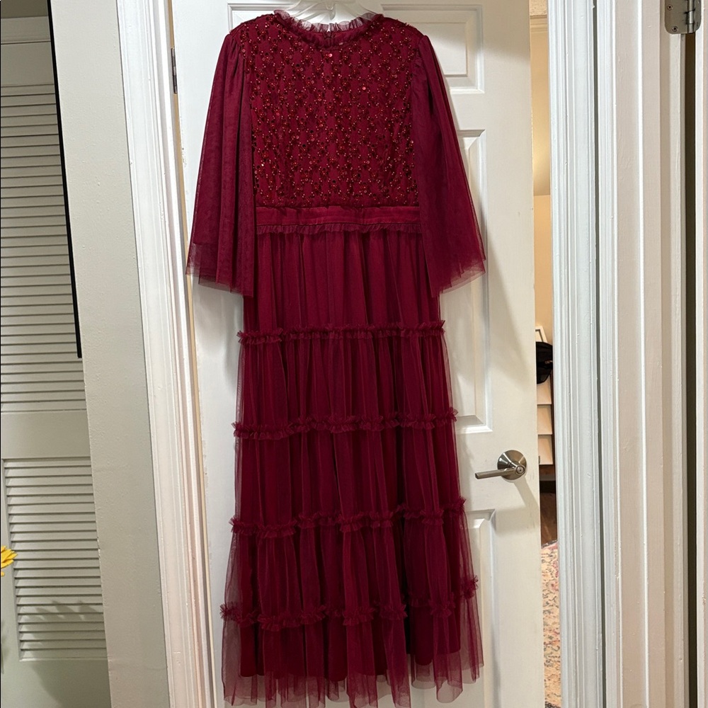 Dainty Jewells Rich Red Dress with Lace Accents